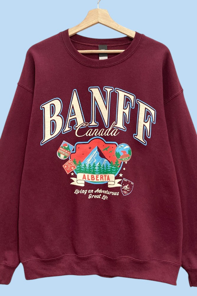 Banff Alberta Graphic Oversized Sweatshirt – Burgundy