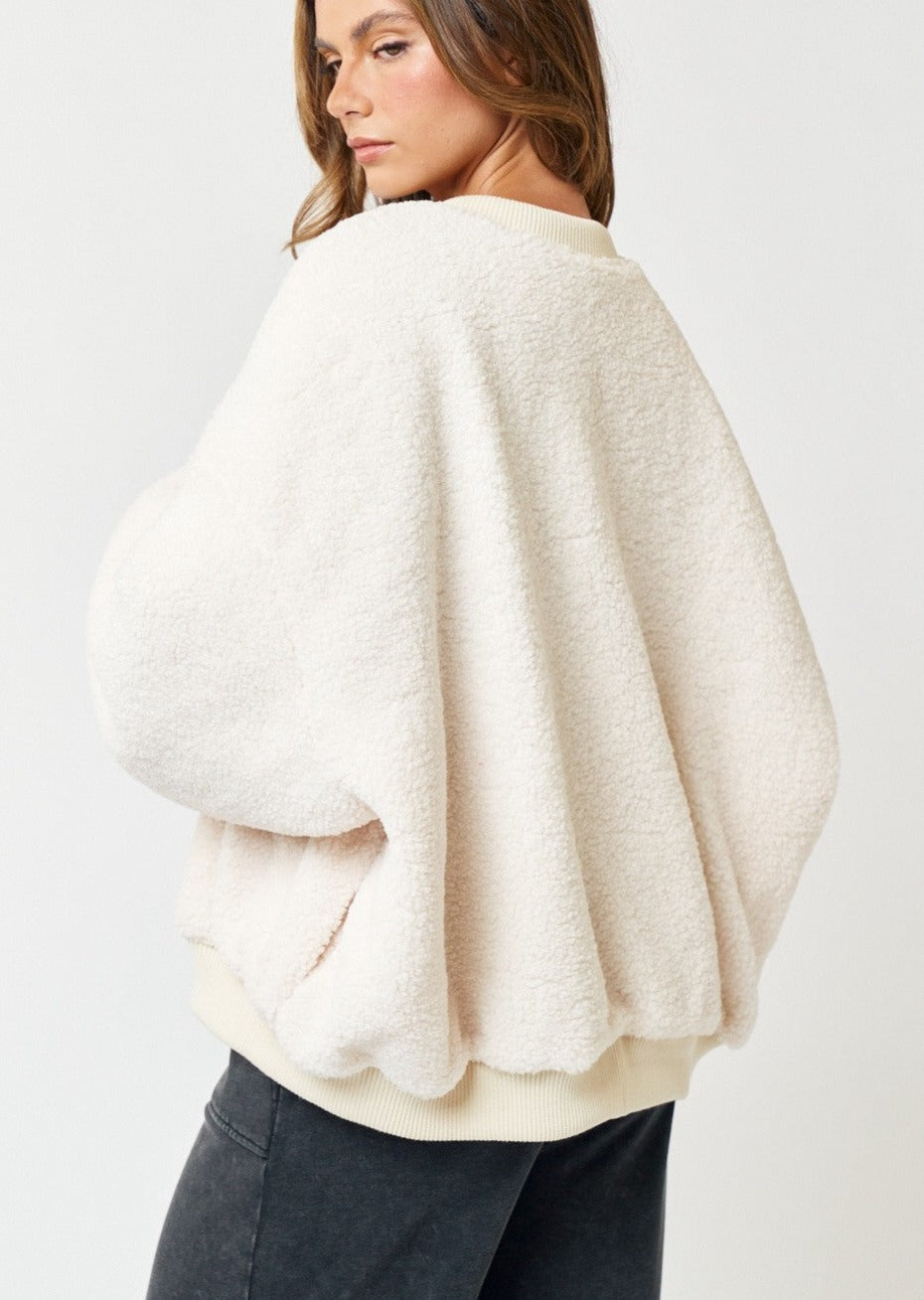 Oversized Sherpa Baseball Jumper -Ivory