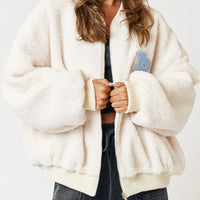 Oversized Sherpa Baseball Jumper -Ivory