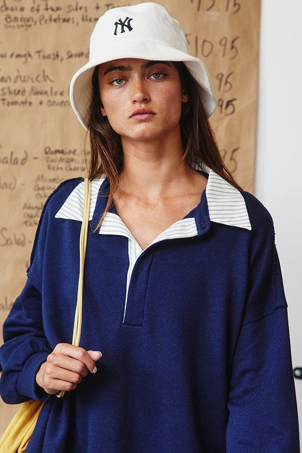 Stripe Contrast Detail Collared Mini T-shirt Dress