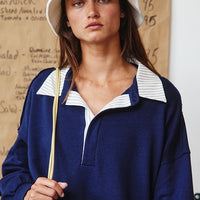 Stripe Contrast Detail Collared Mini T-shirt Dress