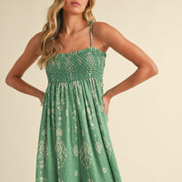 Smocked Strap Tie Wide Leg Boho Jumpsuit