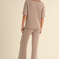 Striped Collared Knit Top & Wide Pants Set