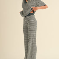Striped Collared Knit Top & Wide Pants Set