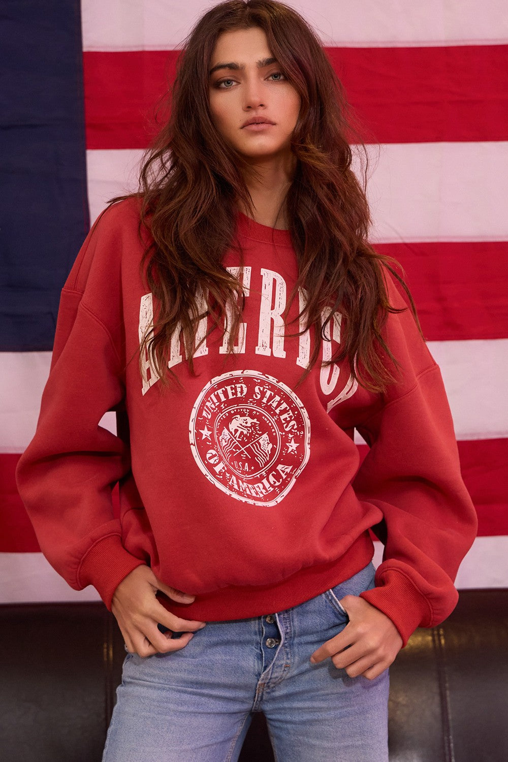 Vintage-Inspired America Fleece Sweatshirt