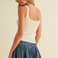 Button Front Ribbed Knit Tank