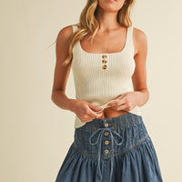 Button Front Ribbed Knit Tank