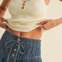 Button Front Ribbed Knit Tank