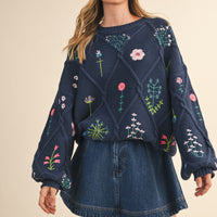 Floral Embroidered Knit Sweater