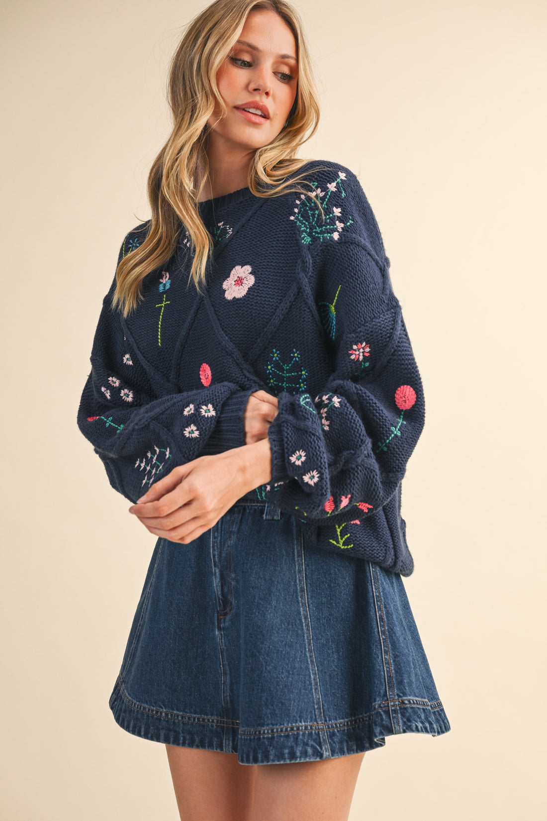 Floral Embroidered Knit Sweater