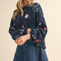 Floral Embroidered Knit Sweater
