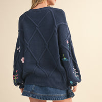 Floral Embroidered Knit Sweater