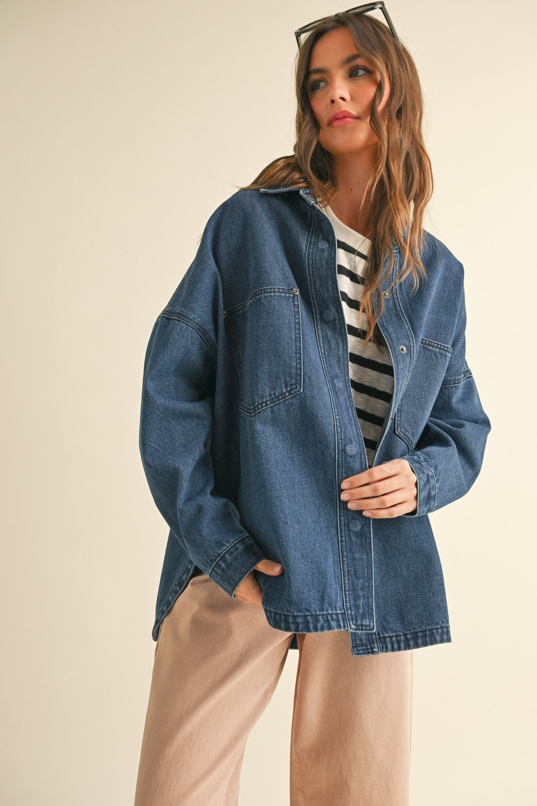 Washed Dark Denim Oversized Jacket
