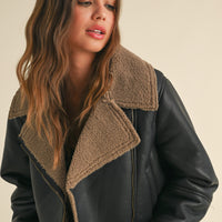 Faux Leather Sherpa Collar Jacket