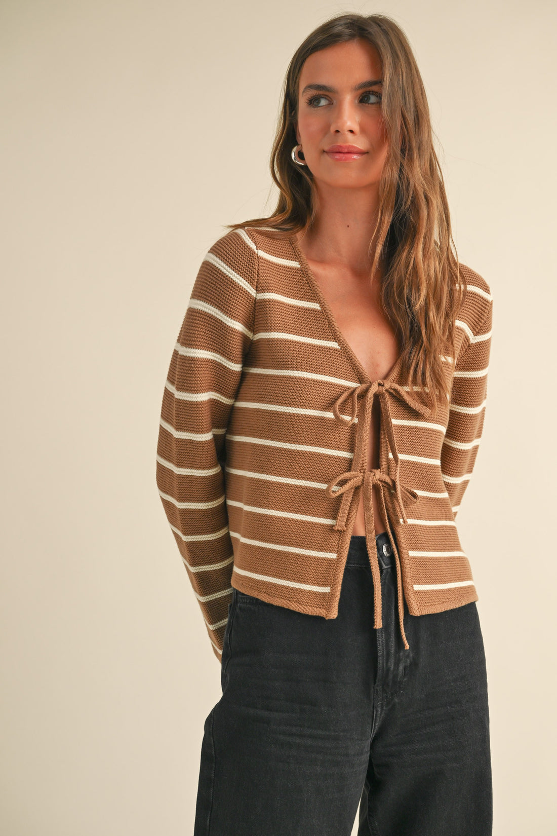 Striped Tie Front Knit Cardigan