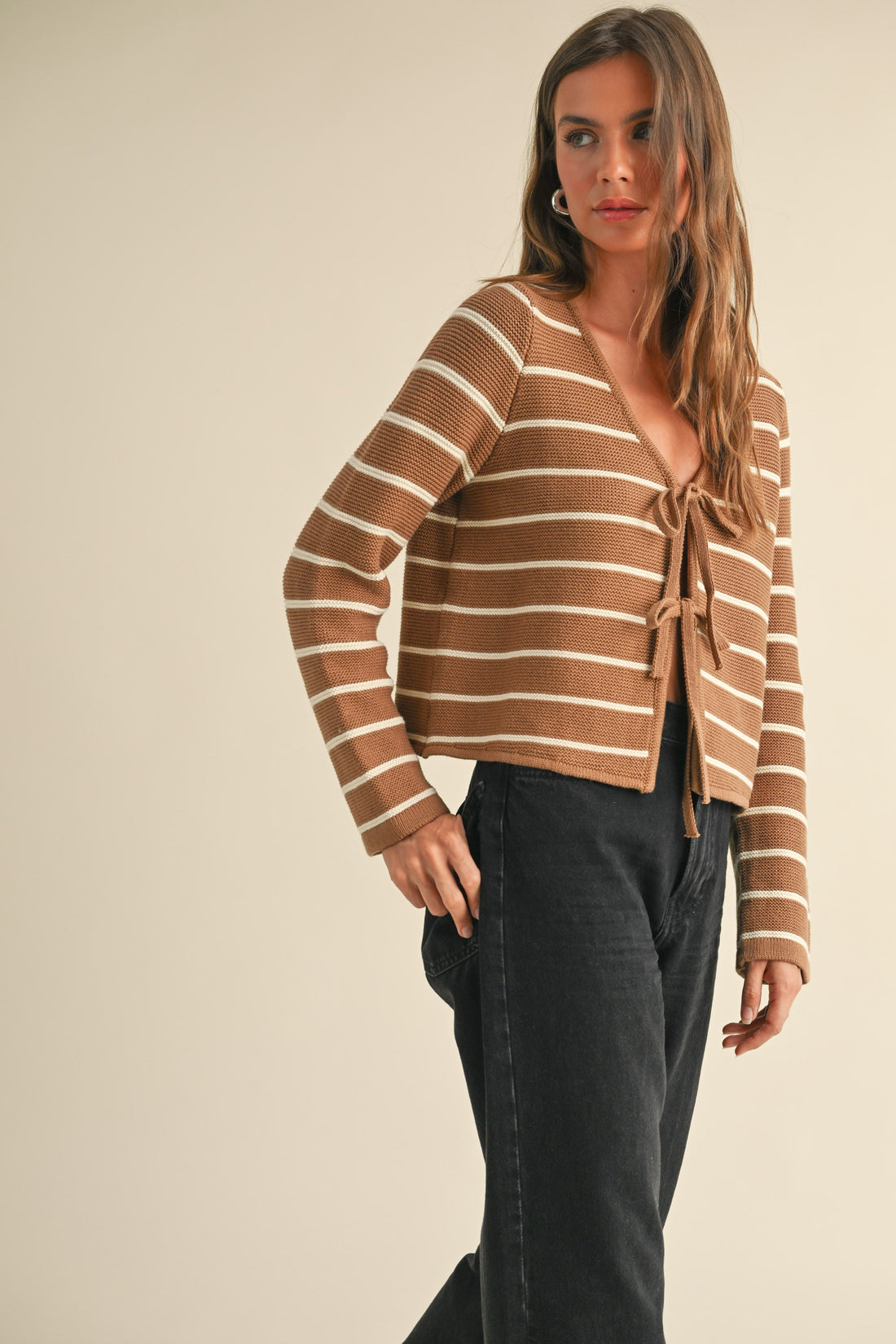 Striped Tie Front Knit Cardigan