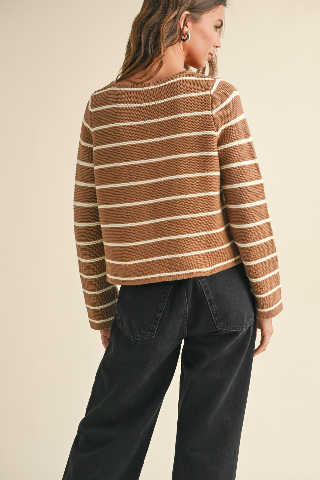 Striped Tie Front Knit Cardigan
