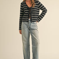 Striped Tie Front Knit Cardigan