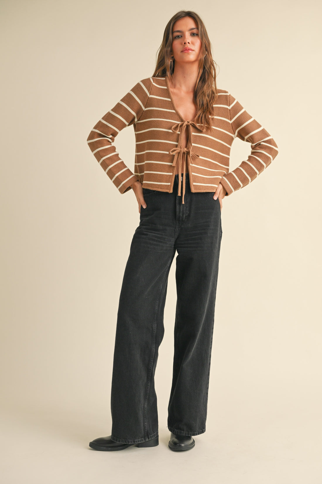 Striped Tie Front Knit Cardigan