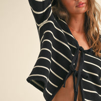 Striped Tie Front Knit Cardigan