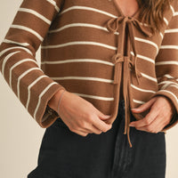 Striped Tie Front Knit Cardigan