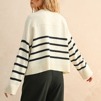 Relaxed Breton Stripe Button Cardigan