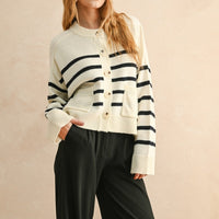 Relaxed Breton Stripe Button Cardigan