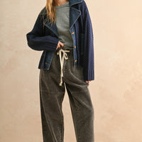 Denim Contrast Textured Knit Cardigan