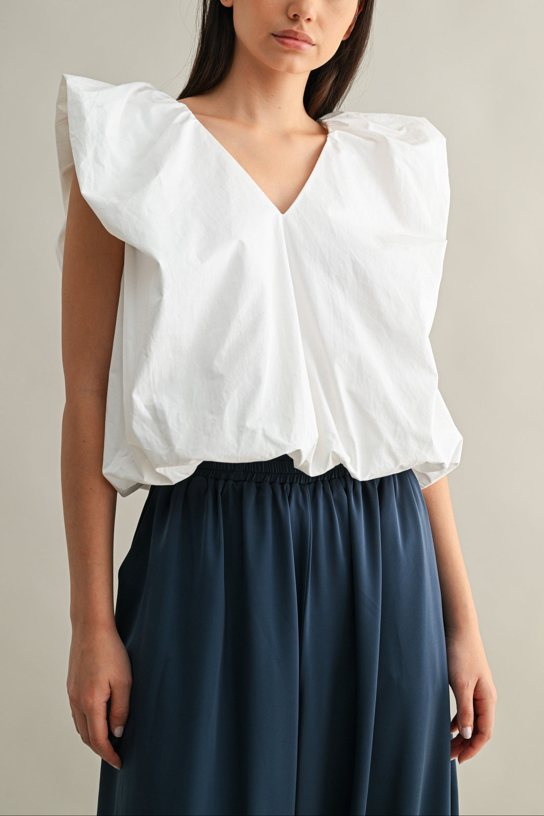 Voluminous Ruffle Sleeve Poplin Top