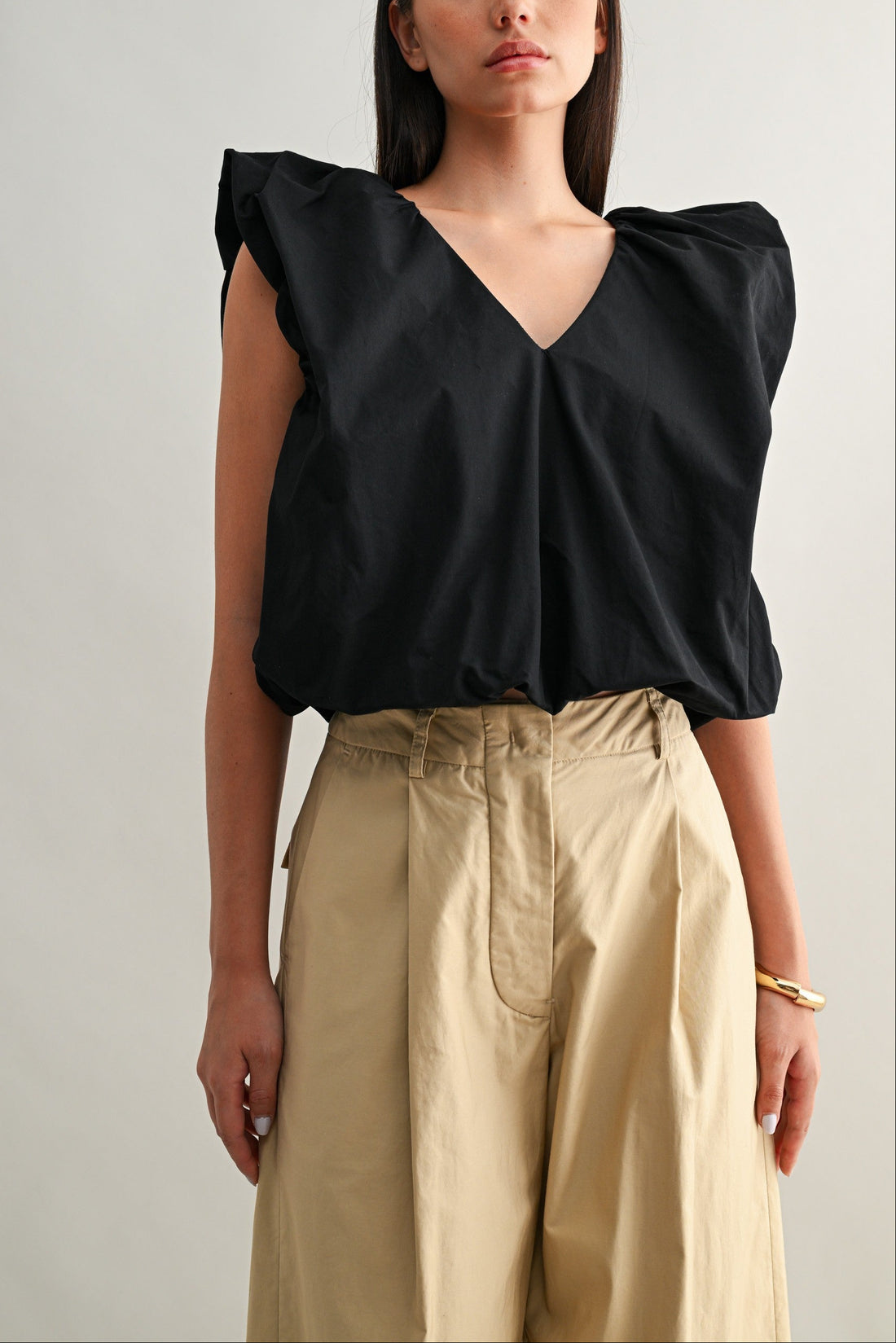 Voluminous Ruffle Sleeve Poplin Top