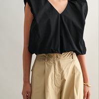 Voluminous Ruffle Sleeve Poplin Top
