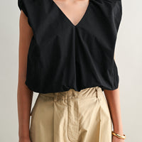Voluminous Ruffle Sleeve Poplin Top