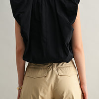 Voluminous Ruffle Sleeve Poplin Top