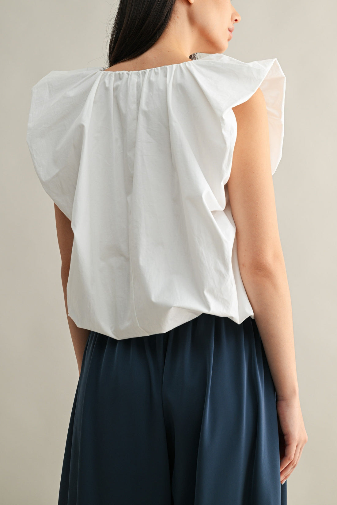 Voluminous Ruffle Sleeve Poplin Top