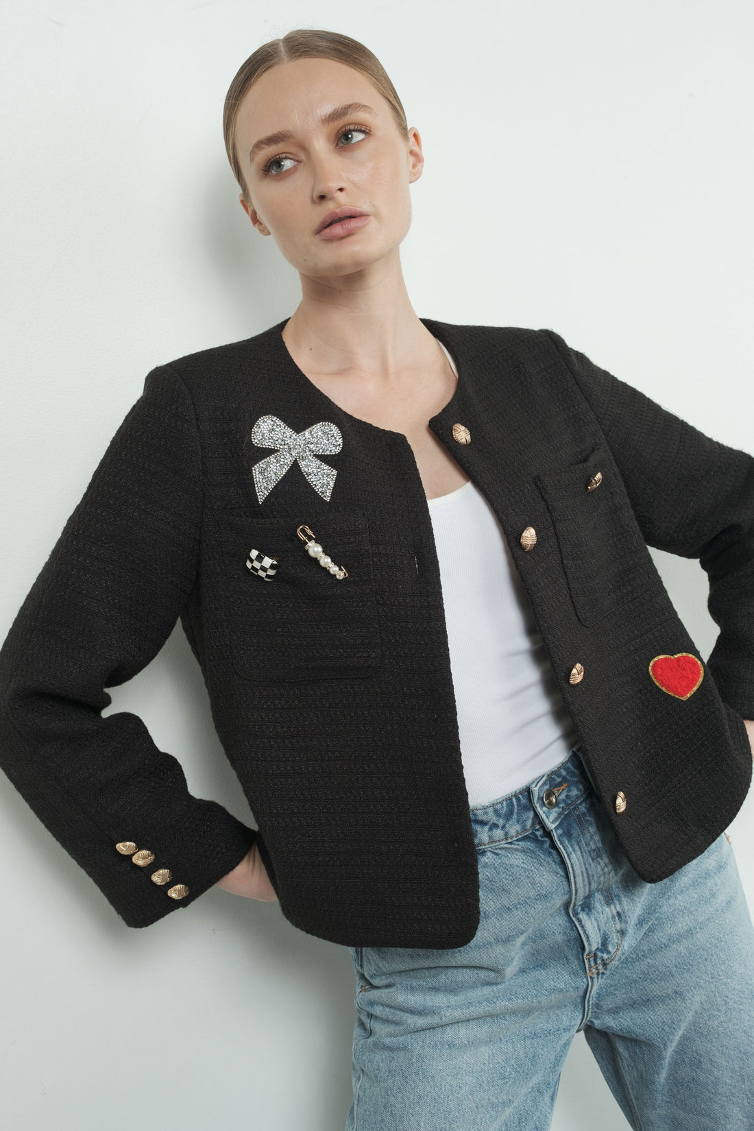 Cute Patch Tweed Jacket