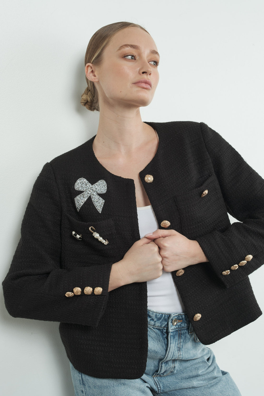 Cute Patch Tweed Jacket