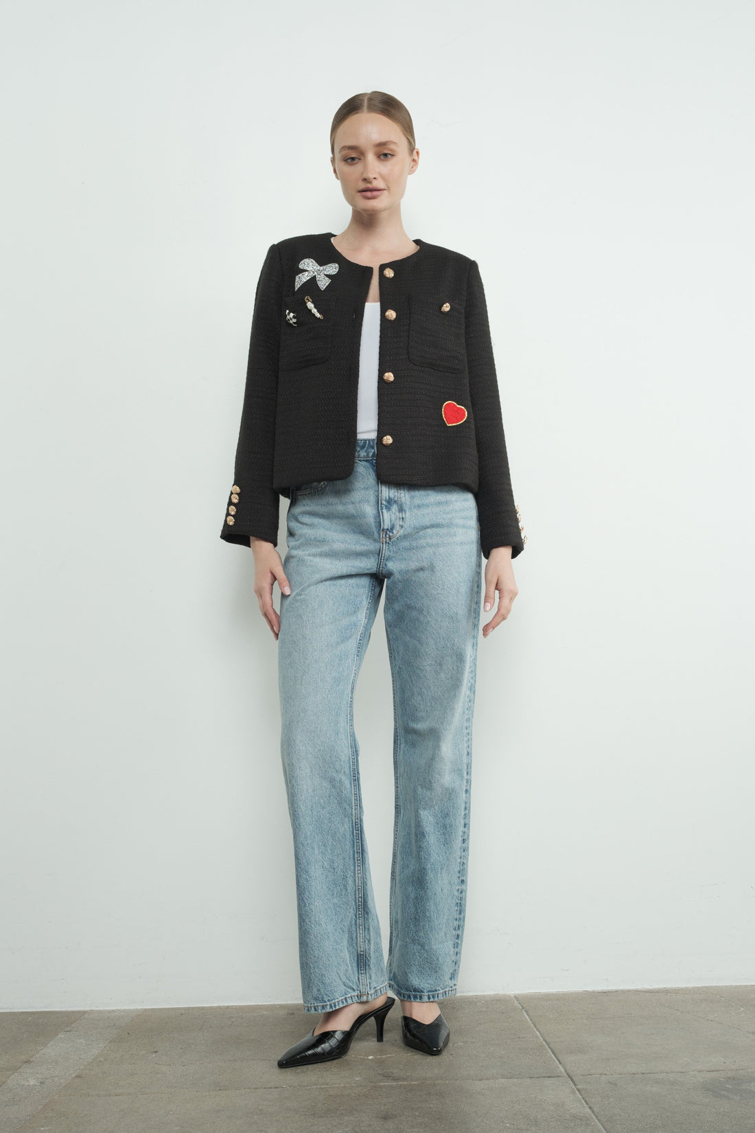 Cute Patch Tweed Jacket