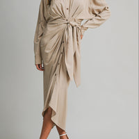 Tencel Ruched Front Tie Shirt Maxi Dress – Chocolate Brown