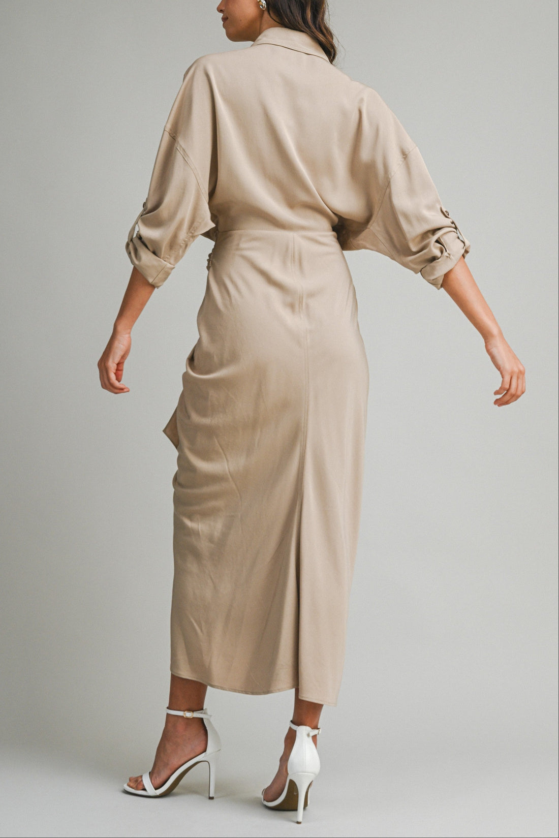 Tencel Ruched Front Tie Shirt Maxi Dress – Chocolate Brown