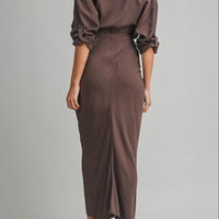 Tencel Ruched Front Tie Shirt Maxi Dress – Chocolate Brown
