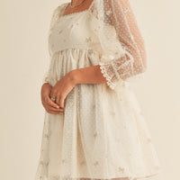 Swiss Dot Mesh Sleeve Dress