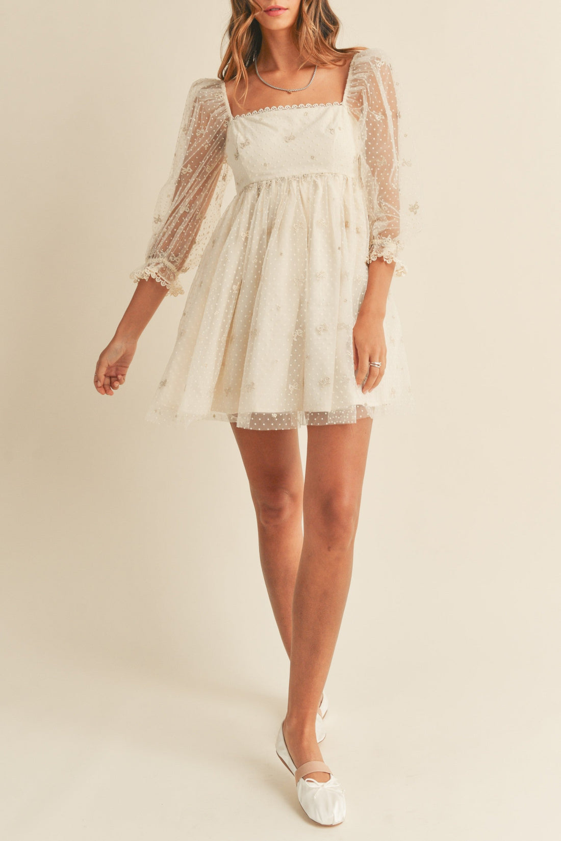 Swiss Dot Mesh Sleeve Dress