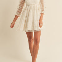 Swiss Dot Mesh Sleeve Dress