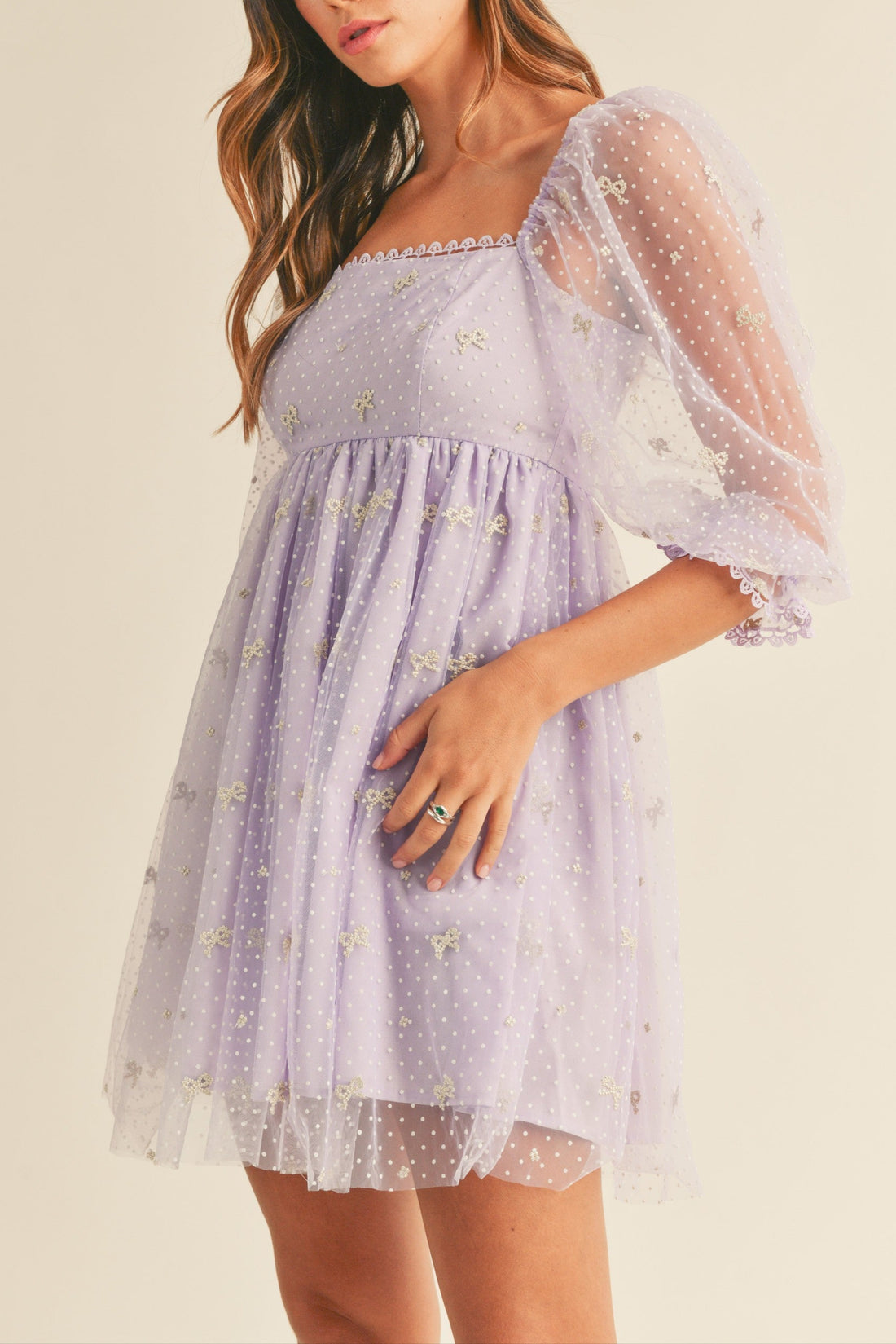 Swiss Dot Mesh Sleeve Dress