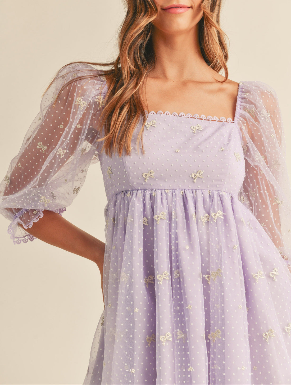 Swiss Dot Mesh Sleeve Dress