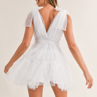 Pearl Stud/ Swiss Dot Tulle Mini Dress