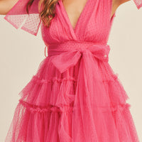 Pearl Stud/ Swiss Dot Tulle Mini Dress