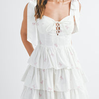 Bow Emobroidery Corset Mini Dress