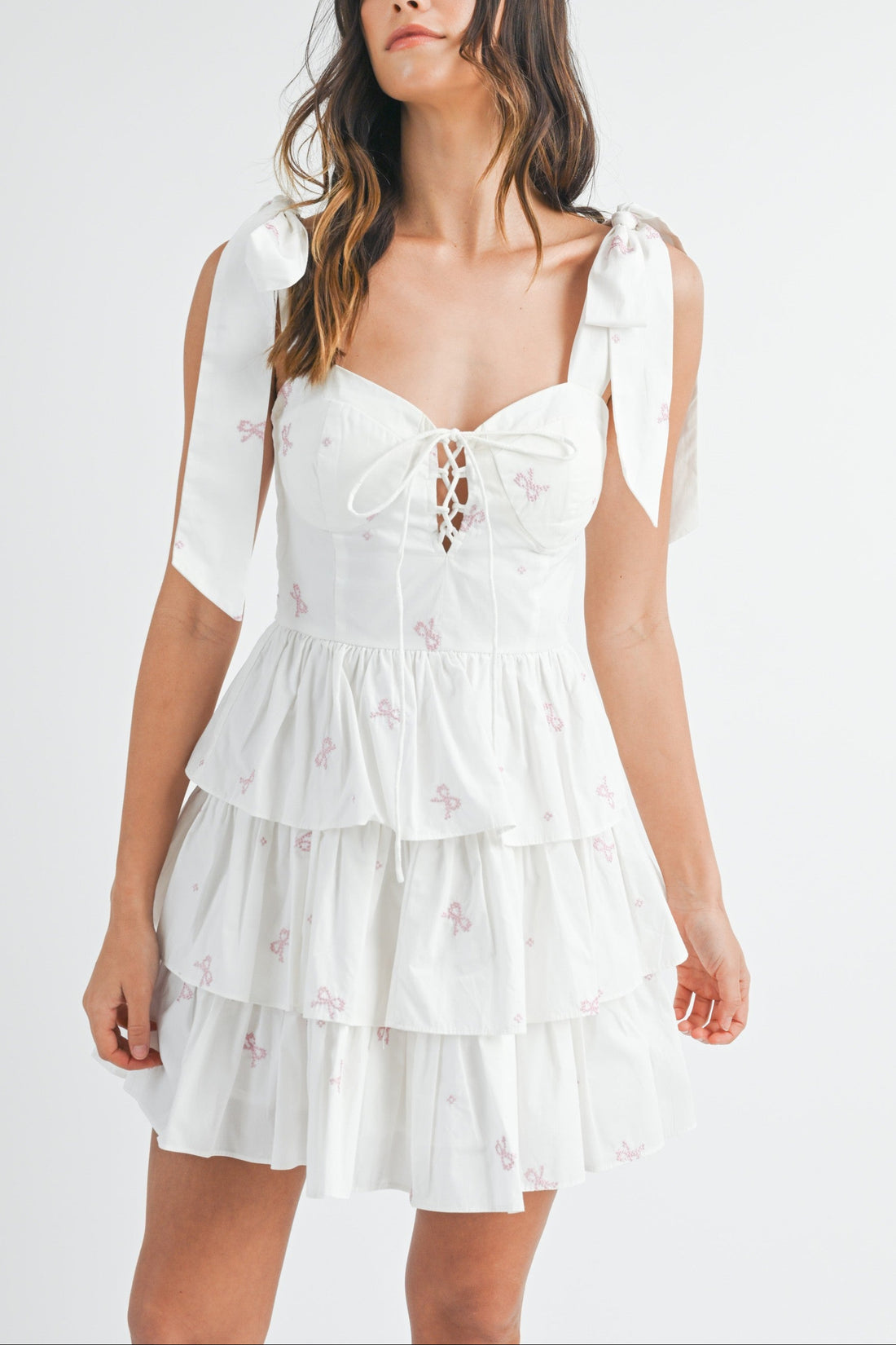 Bow Emobroidery Corset Mini Dress