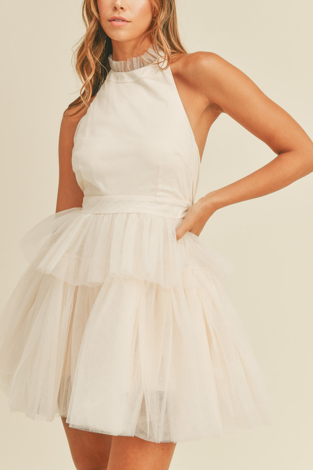 Halter Neck Tulle Mini Dress